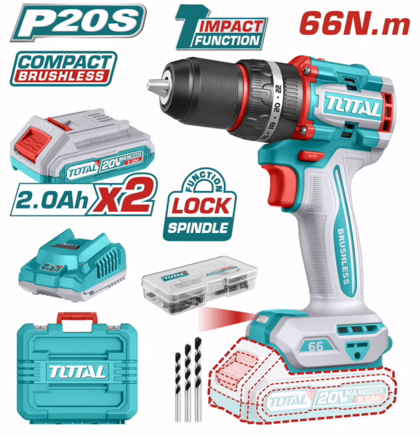 Total Κρουστικό Δραπανοκατσάβιδο Μπαταρίας Brushless 20V TIDLI20668E