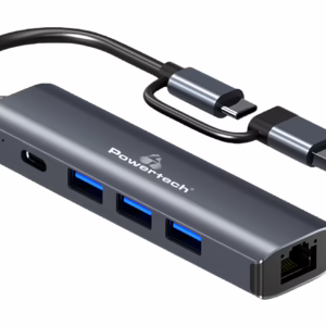 Powertech Hub 4 Θυρών USB 3.2 με σύνδεση USB-A / USB-C / Ethernet Γκρι PTR-0150